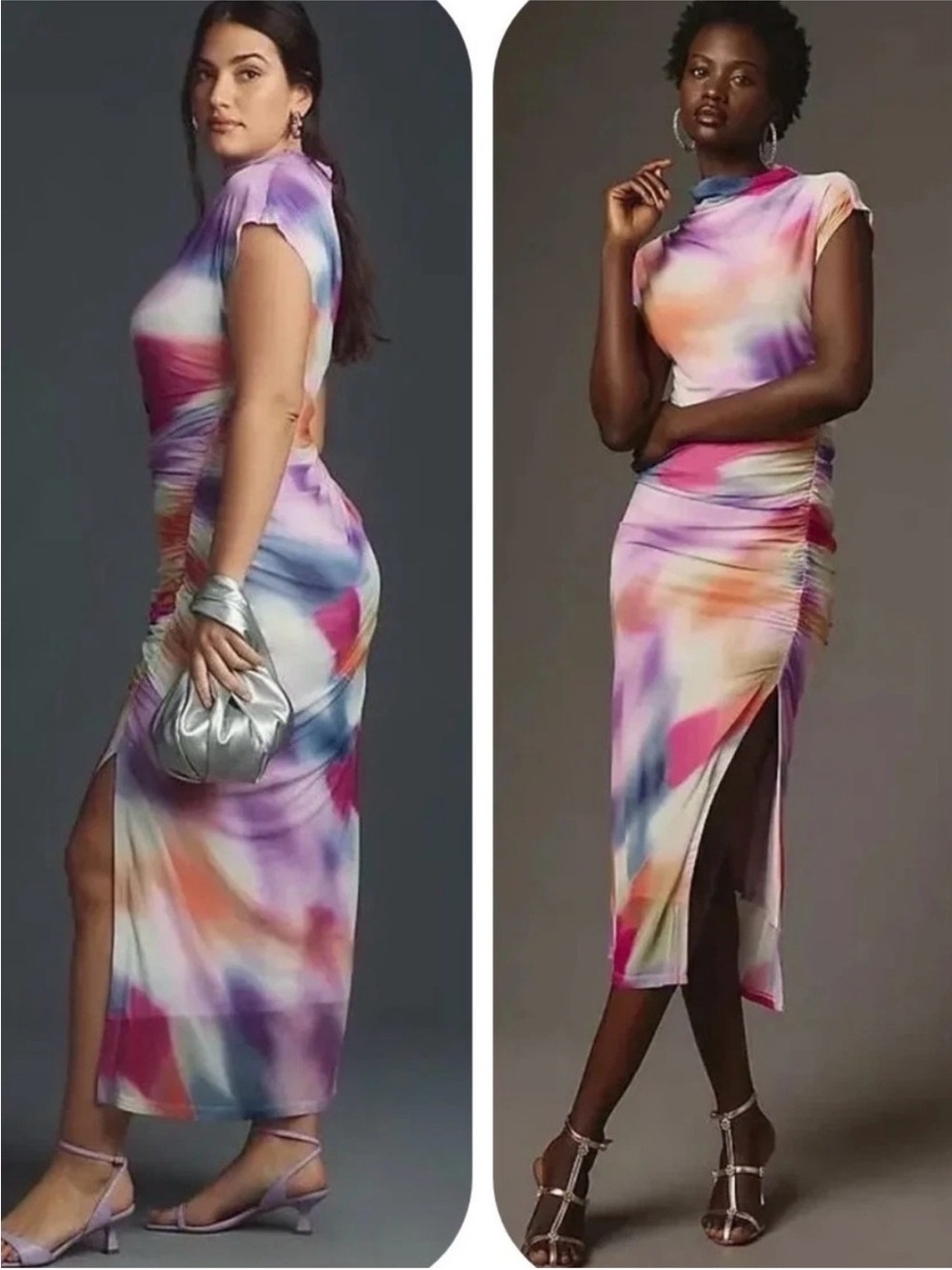Anthropology The Maya Ruched Cowl-Neck Dress: Mesh Edition Size M